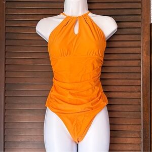Women’s Orange/Yellow Halter One-Piece Swimsuit
